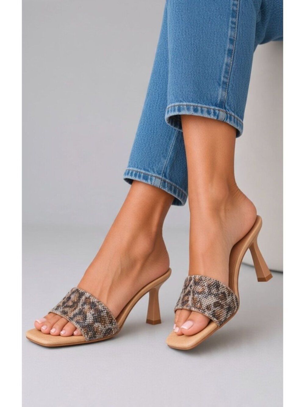 Cape Robbin Leopard Print Square Toe Heeled Sandals Slip-On Mules